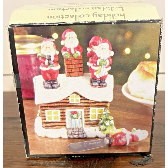 Vintage Cedar Creek Collection Santa Holiday House with 5 Cheese Spreaders Set - Picture 11 of 12
